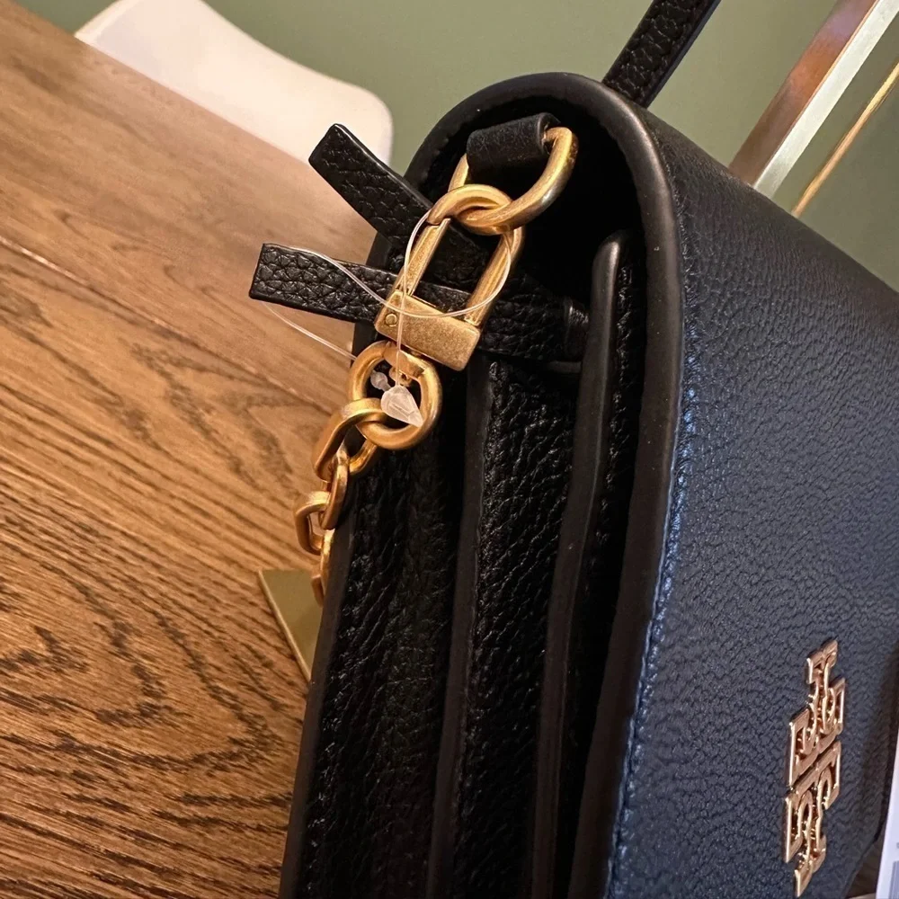 NWT! NEW! Tory Burch Britten Combo Crossbody Black Pebbled Leather